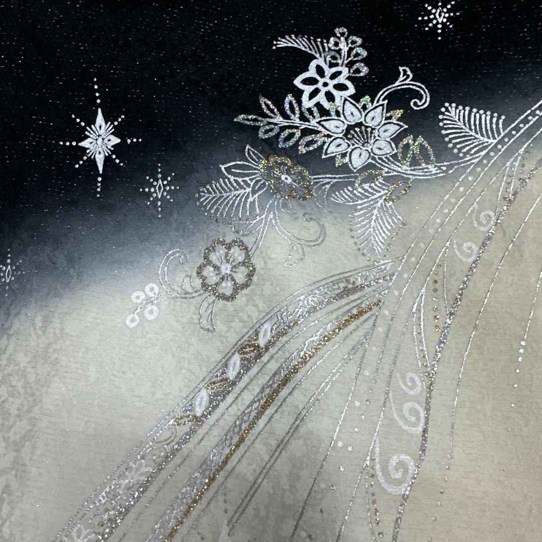 モノトーン キラキララインストーン訪問着 銀通し 白黒