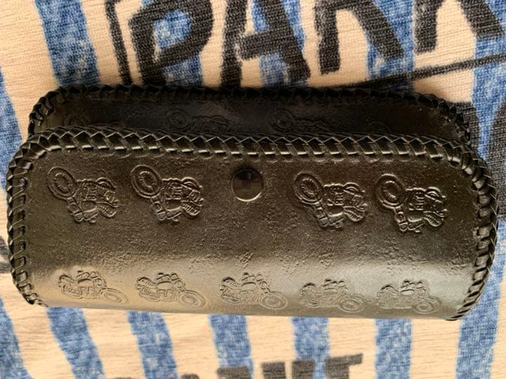 ハンドメイド☆本牛革メガネケース（バイク柄）