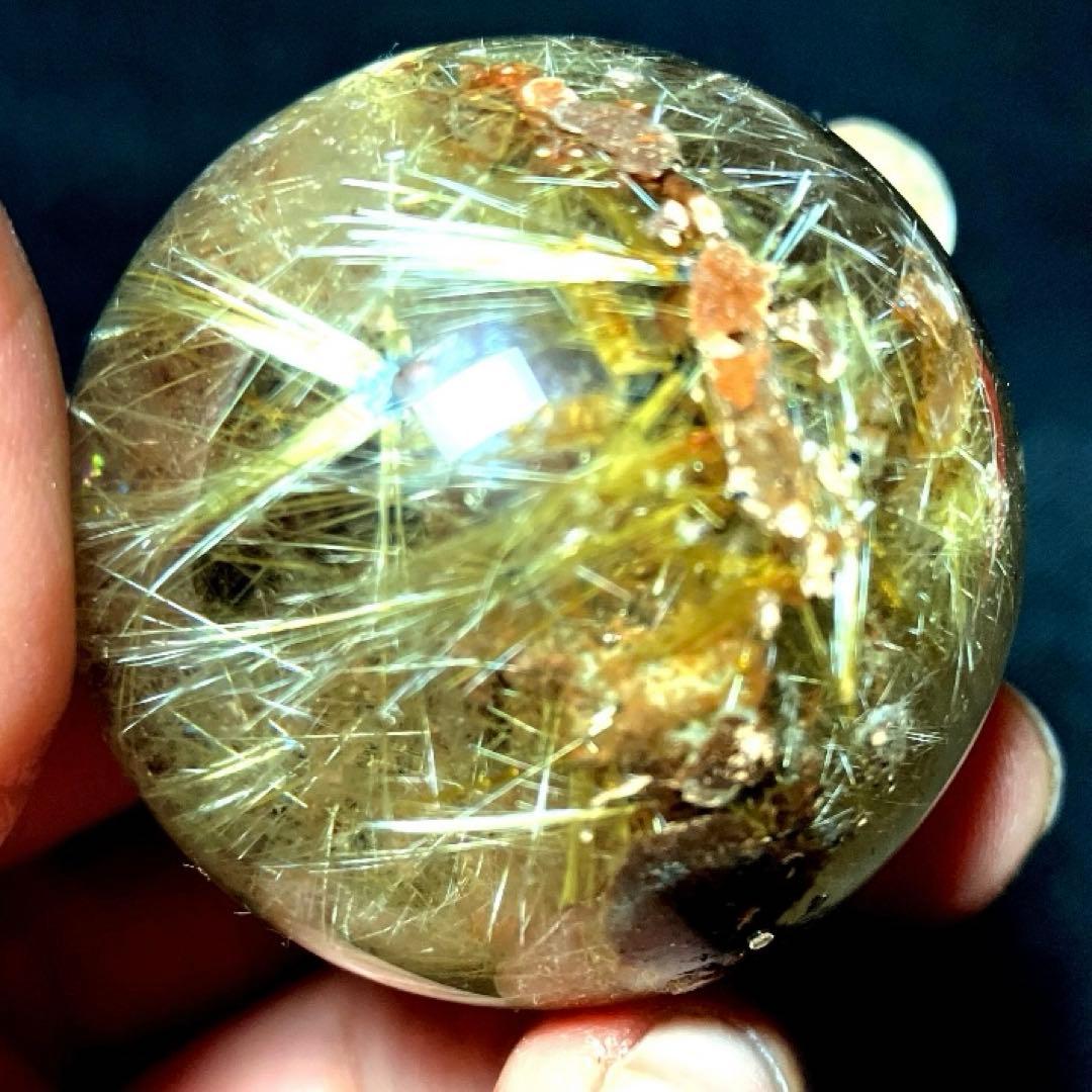 38mm ゴールドタイチンルチルクォーツ　丸玉　スフィア　金針水晶