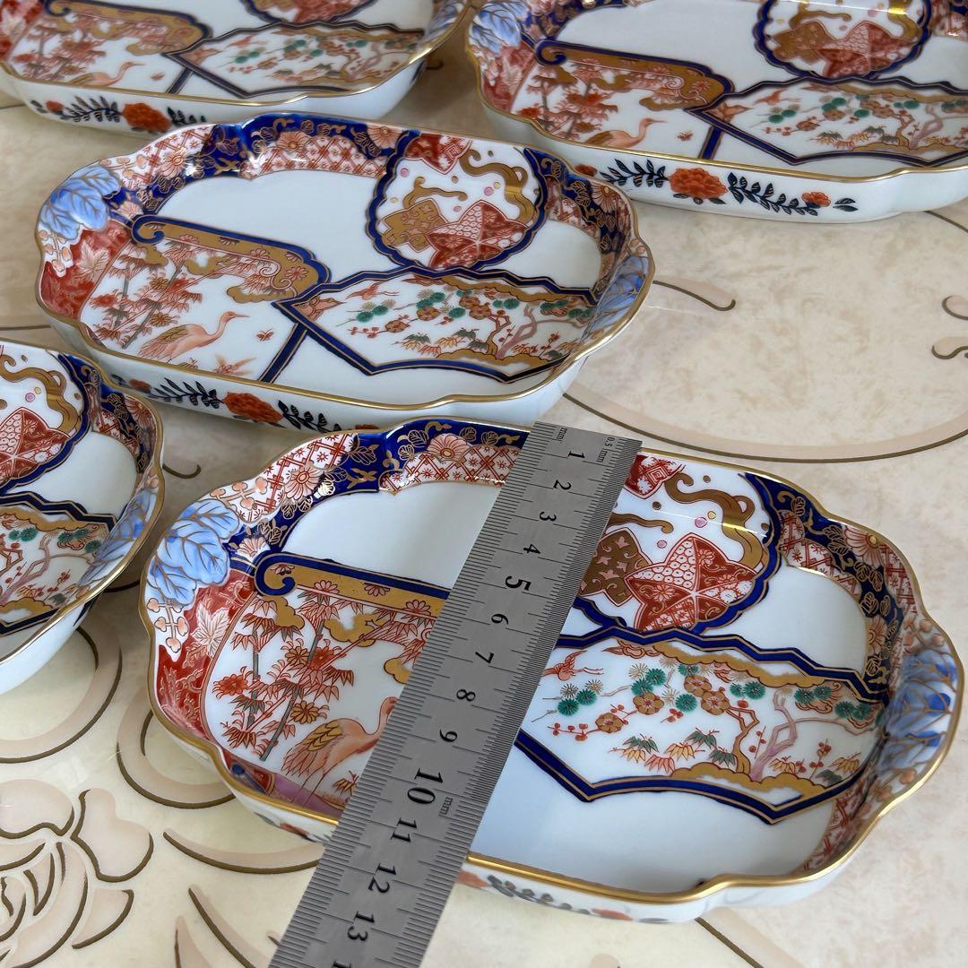 有田焼　賞美堂　其泉　松竹梅鶴絵　銘々皿揃　5枚セット　金彩古伊万里　色絵　和柄