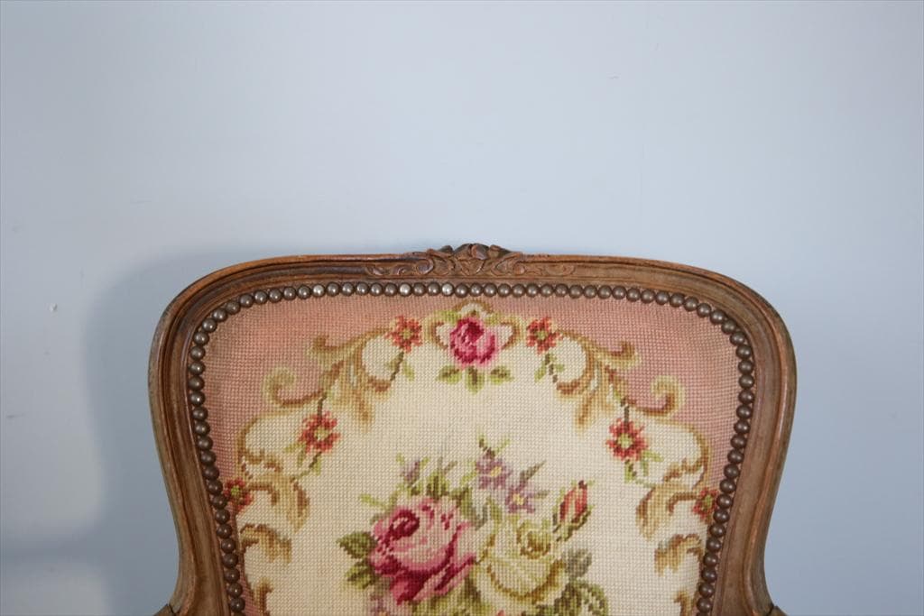 フランスアンティーク猫脚サロンチェア/木製肘掛けイス/アームソファ(89-46)