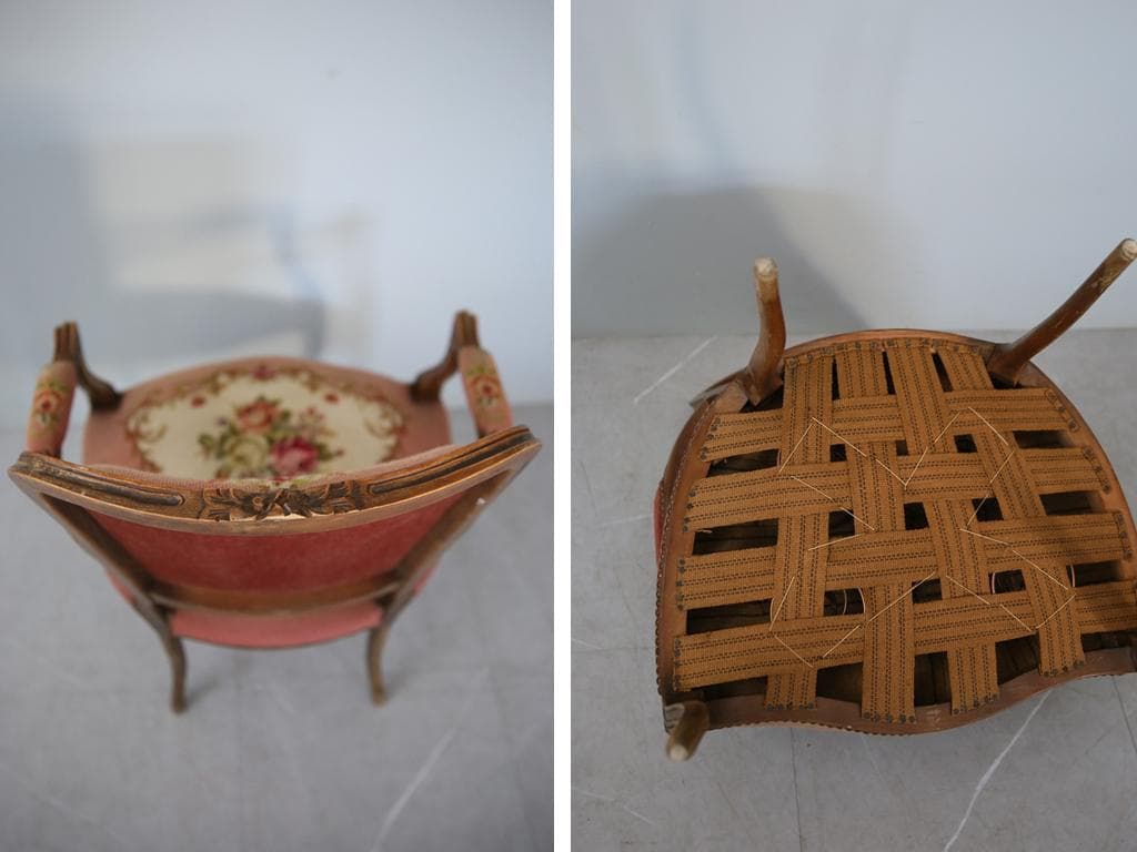 フランスアンティーク猫脚サロンチェア/木製肘掛けイス/アームソファ(89-46)