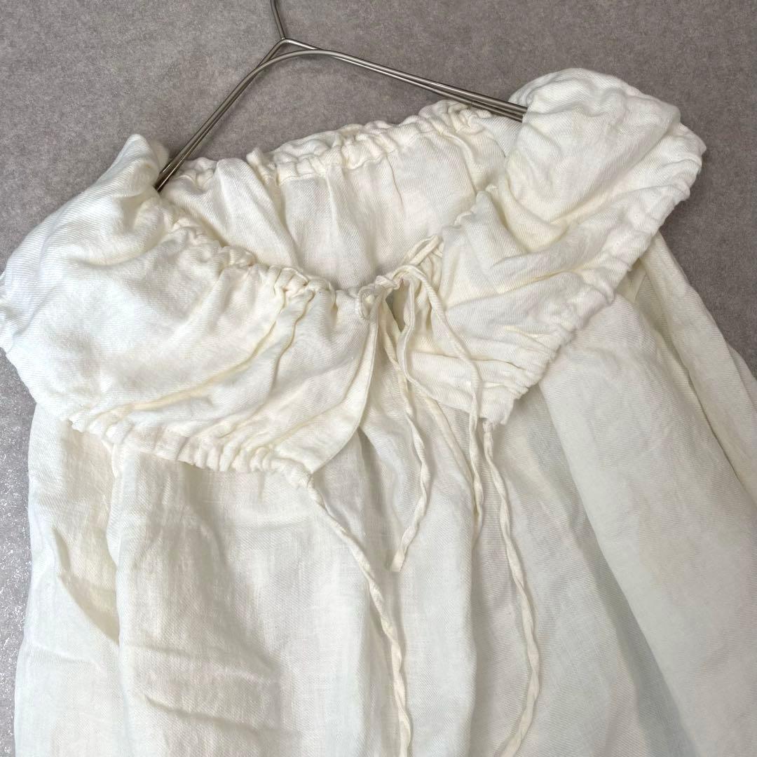 little suzie リトルスージー ギャザー襟ブラウス　白　リネン