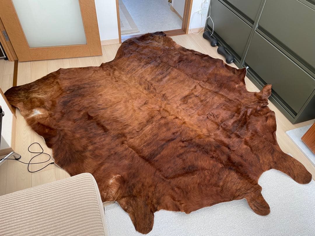 牛革ラグ 約220cm x 180cm ブラウン