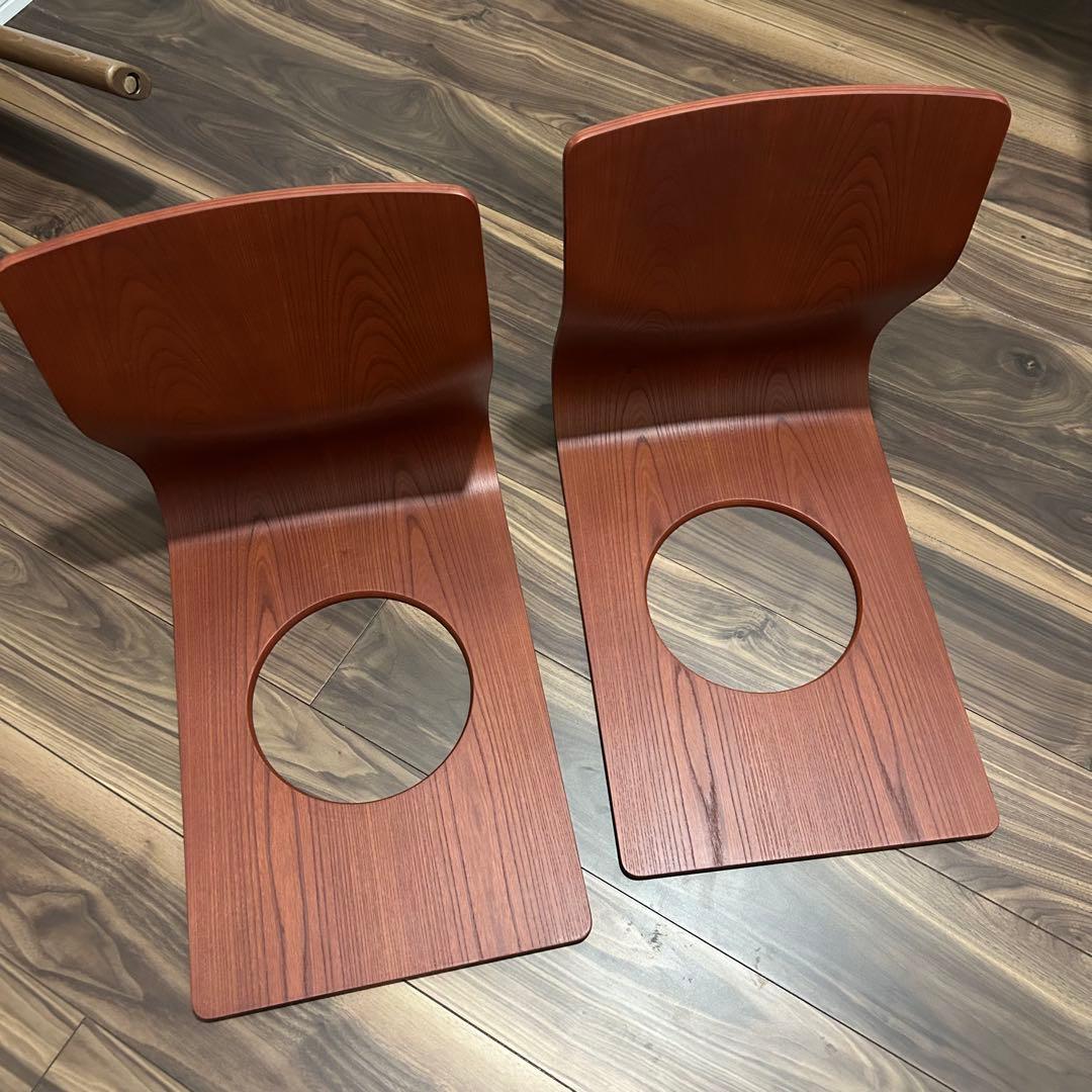 円形木製座卓 カンディハウス1個 天童木工曲げ座椅子2脚 カンデハウス座布団付き