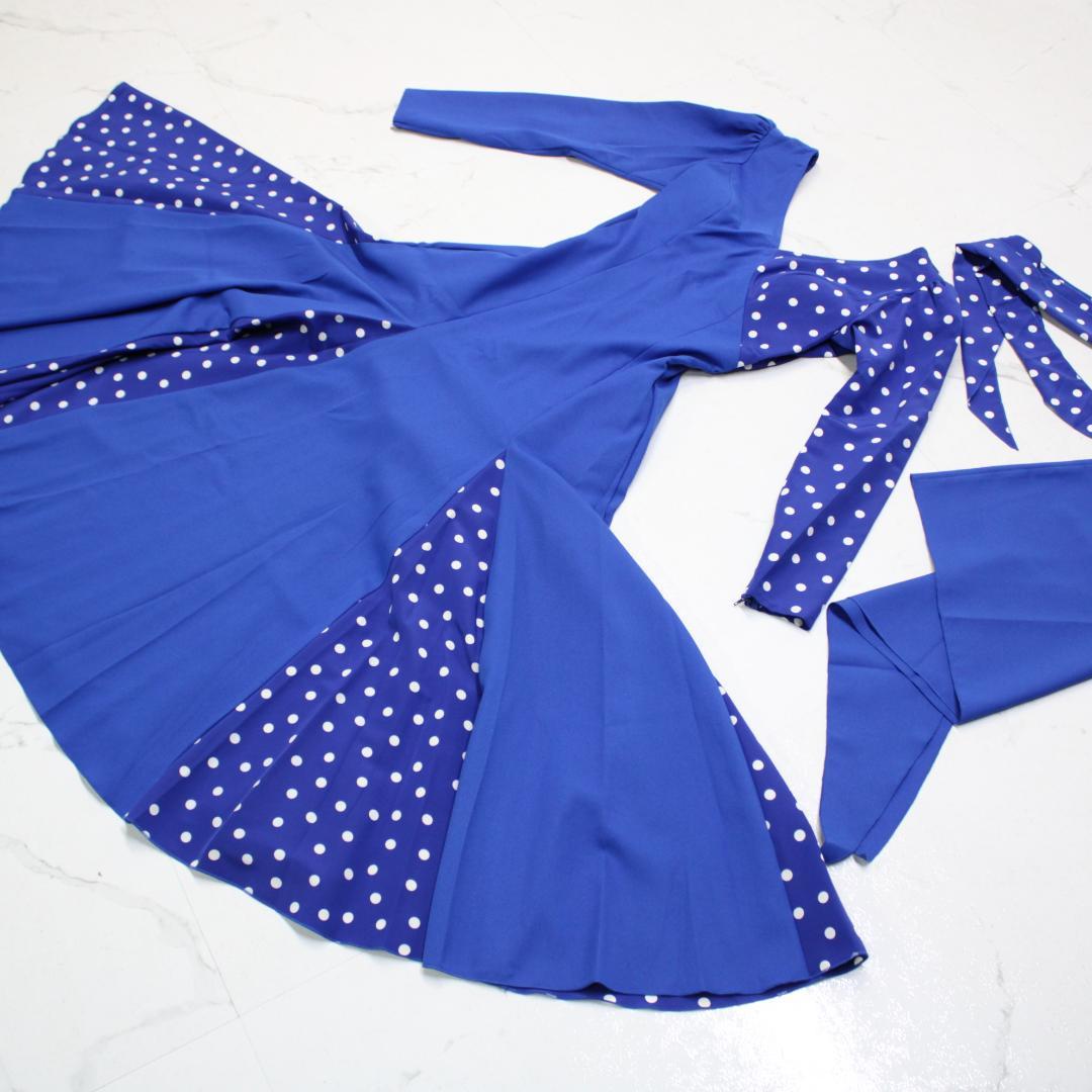 【美品 日本製 フラメンコ衣装】ブルー×ドット naja ワンピース ドレス