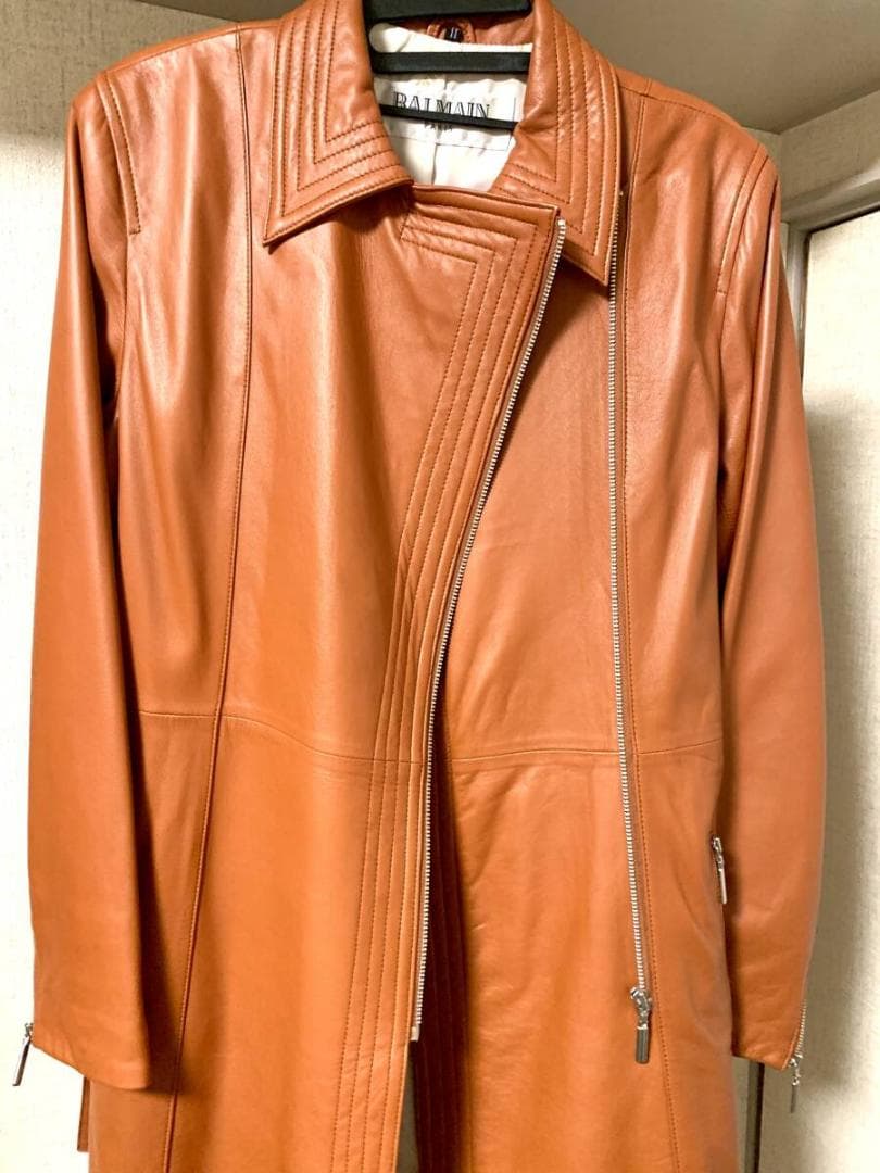 [ヒヒン]BALMAIN バルマン ラムレザー コート 黄橙色 サイズ11
