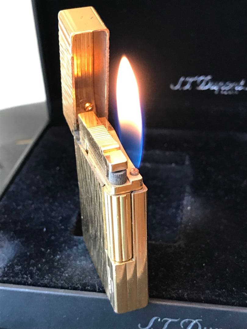 開閉音 快音キィーーン　デュポン　ガスライター　虎の柄　ゴールド　ライン２s