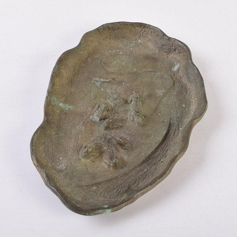 十三世　金谷五良三郎作　青銅瑞鶴巣籠灰皿　共箱　C　R8959