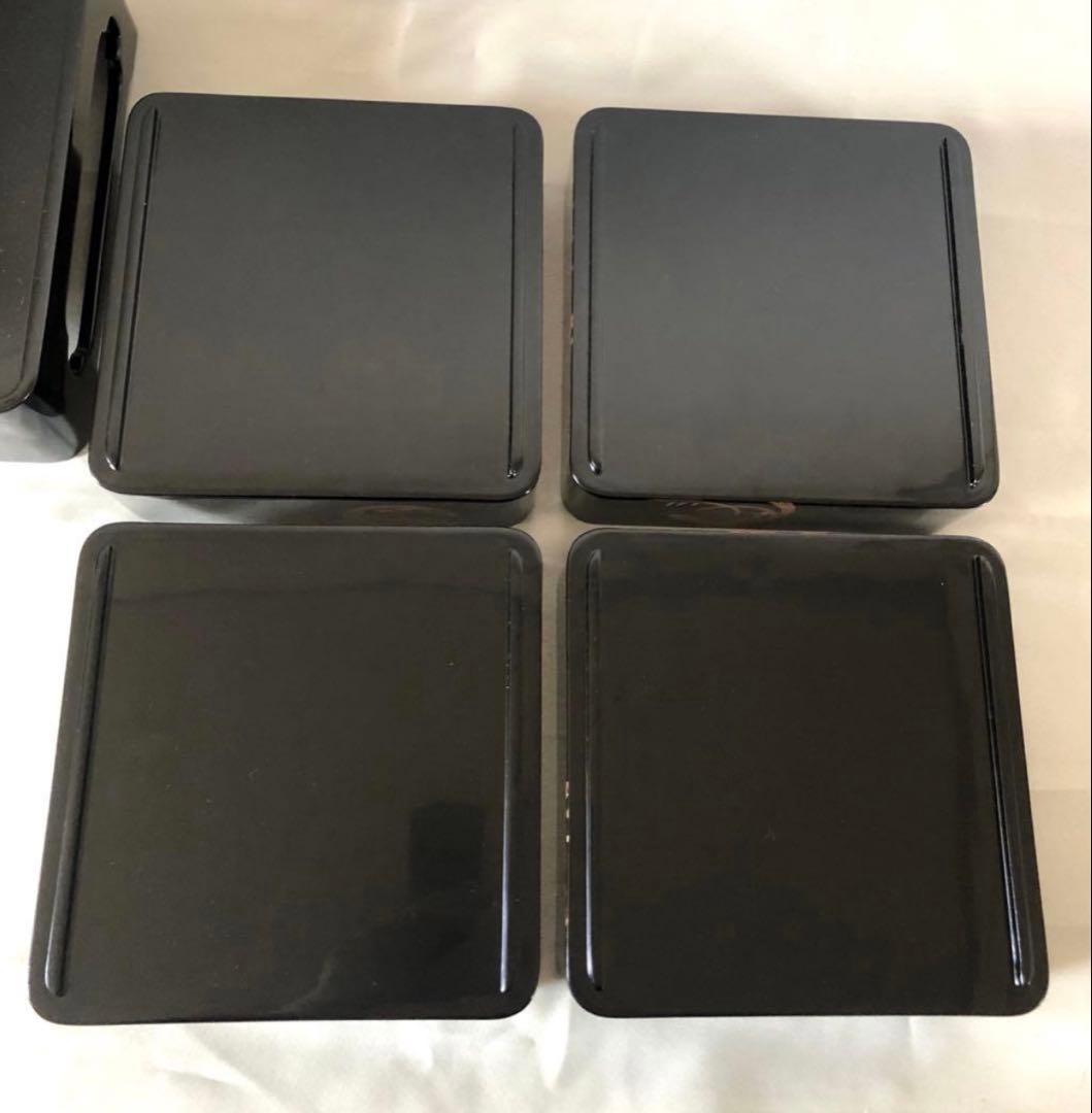 能登 輪島塗 花丸四君子蒔絵四段重箱 二枚蓋 重台付 漆器 重箱 未使用品