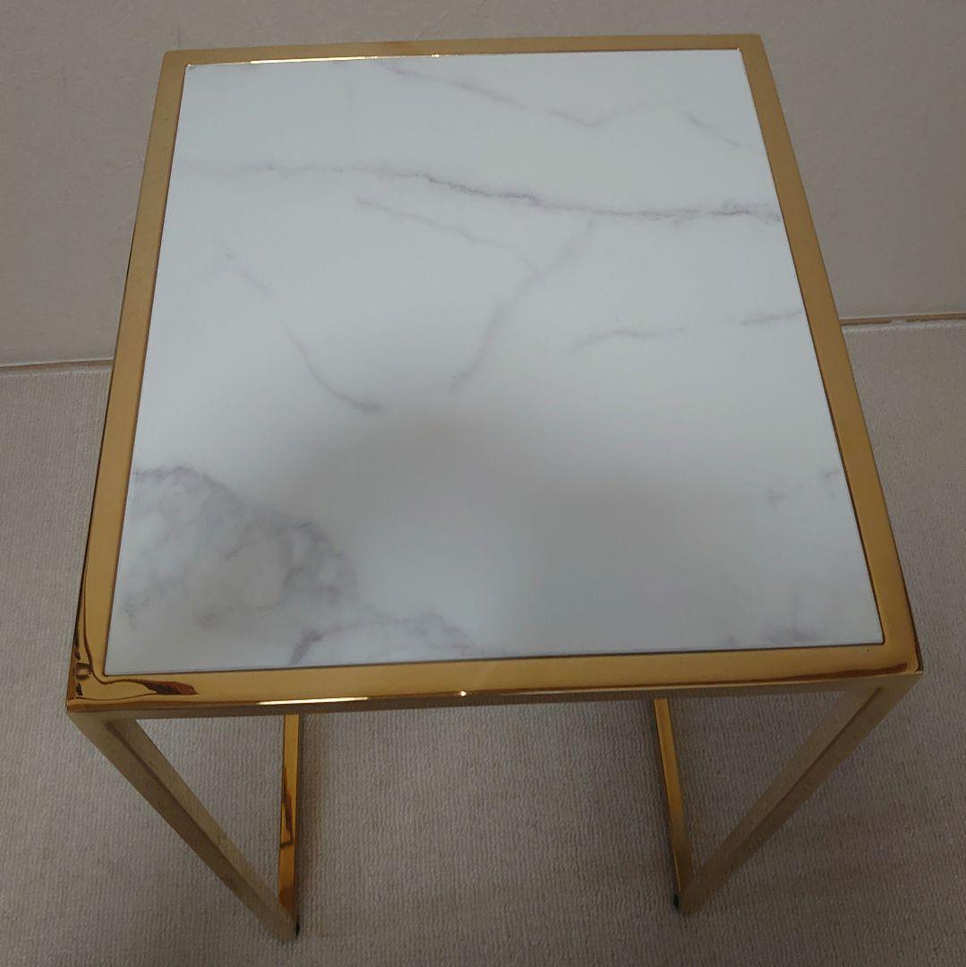 フランフラン　レーヌ ネストテーブル S マーブル×ゴールド