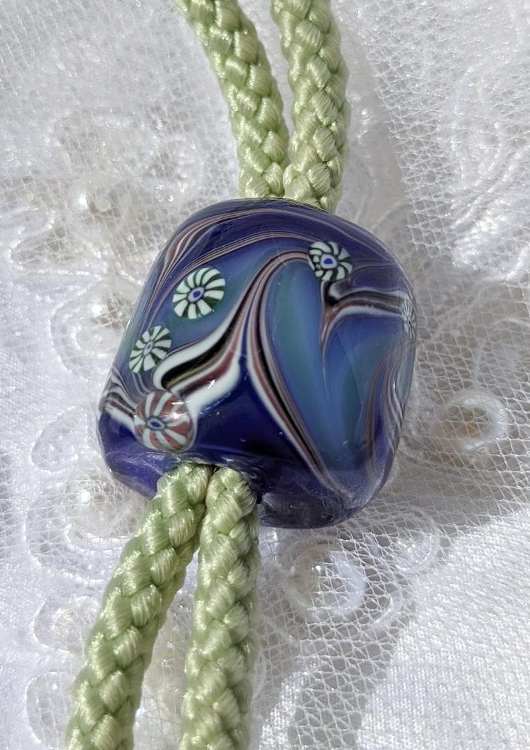 吉田正子トンボ玉（貳拾）　「江戸組み紐」ネックレス　ガラス玉に込めた日本画