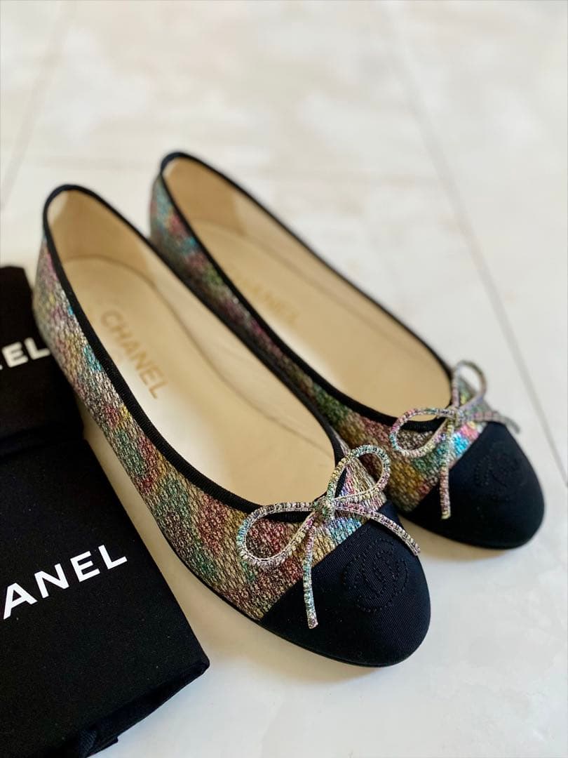 美品 CHANEL ツイード バレエシューズ バレリーナ 37 24 シャネル