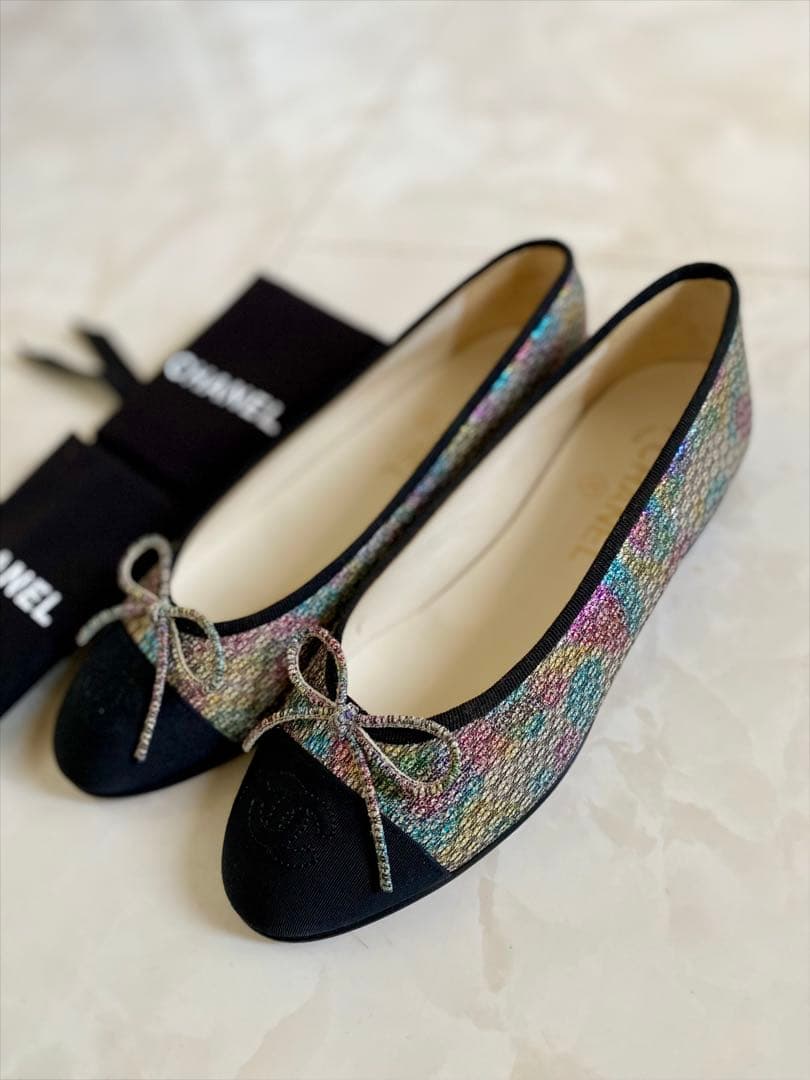 美品 CHANEL ツイード バレエシューズ バレリーナ 37 24 シャネル