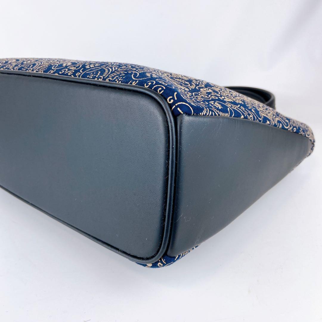 極美品 印傳屋 A4可 ハンドバッグ ネイビー ぶどう唐草 レザー 本革