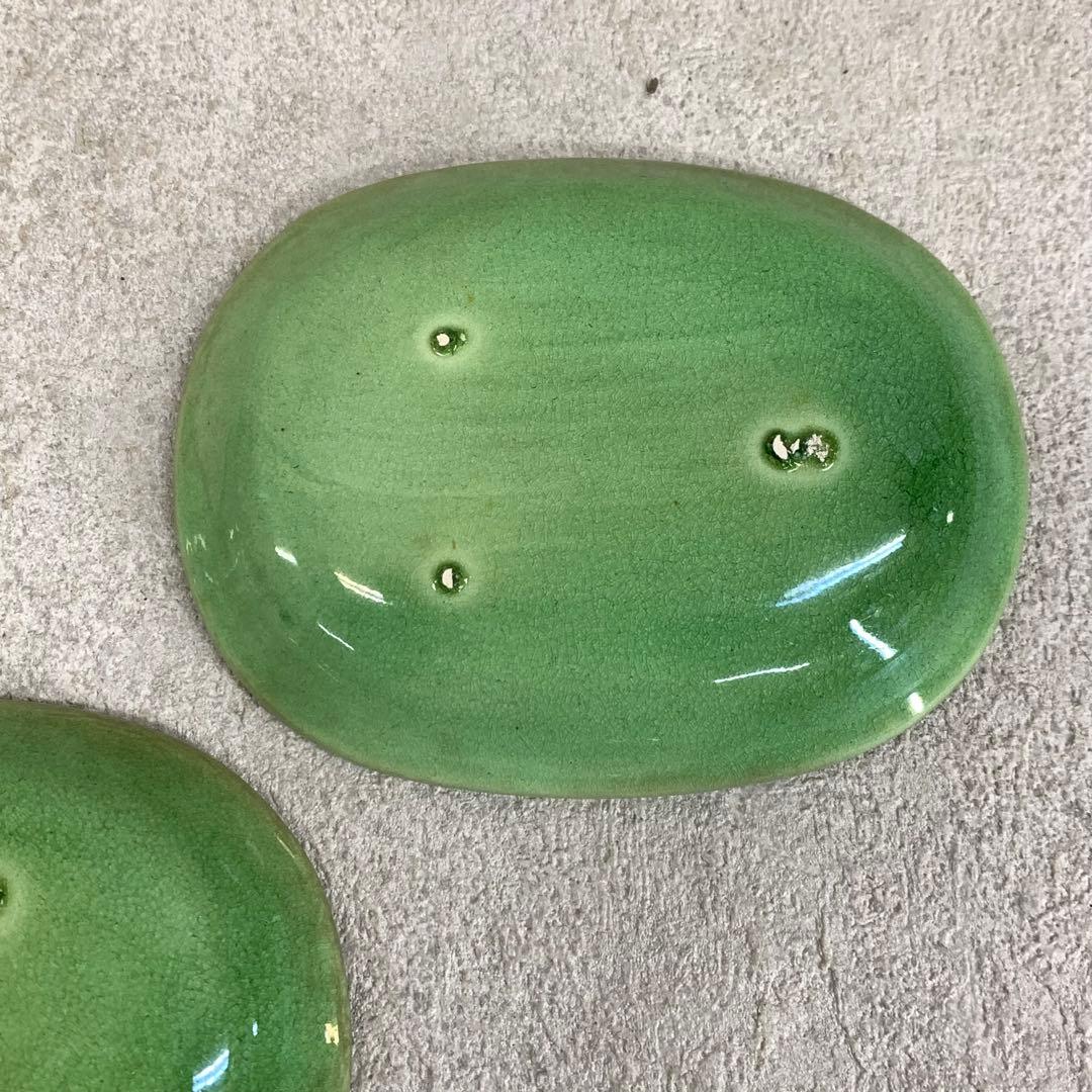 小皿5点 珉平焼 小判型 龍 淡路 人気 タイルグリーン 古皿 手塩皿 緑 翠