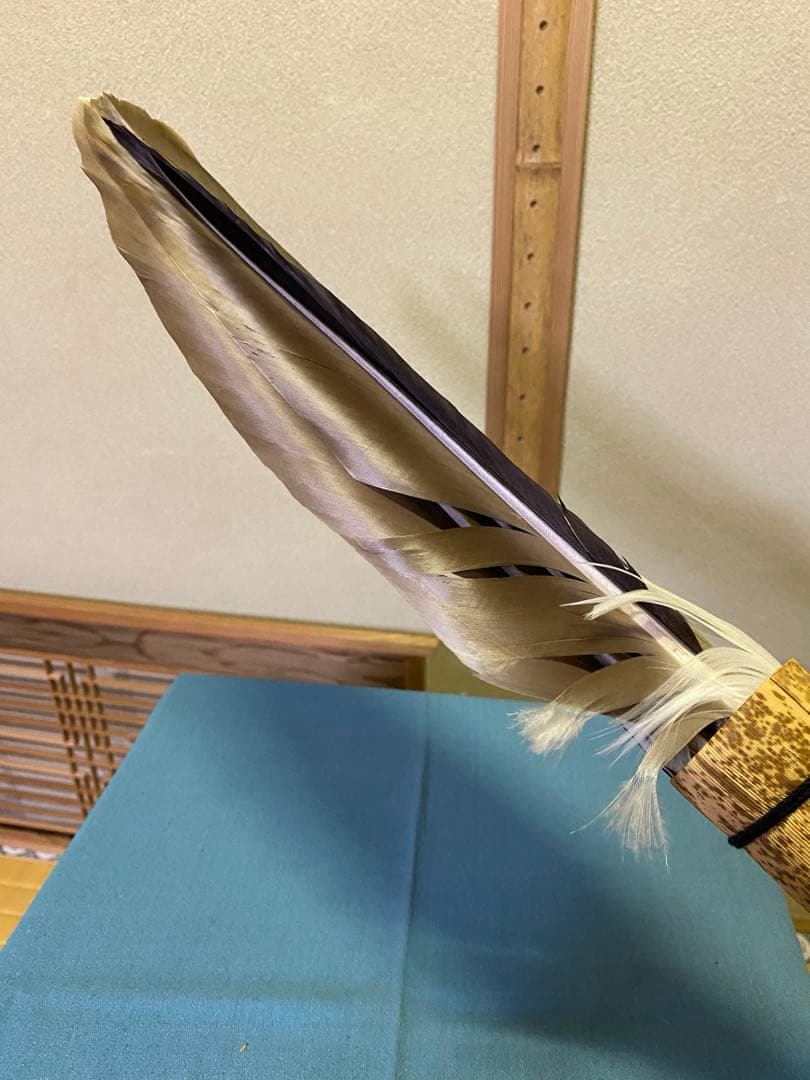 茶道具/座箒 竹皮持手 掴み羽箒 裏千家