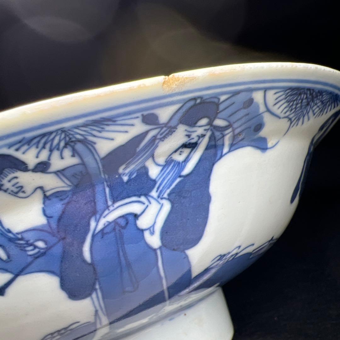 中国清時代　新渡青花人物画平鉢　口径約21㎝　東Y8-0106☆2Fトコオオ