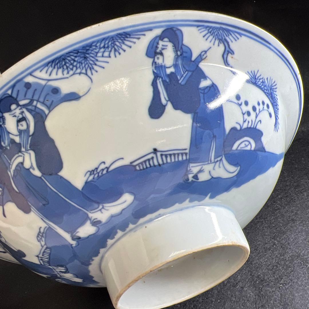 中国清時代　新渡青花人物画平鉢　口径約21㎝　東Y8-0106☆2Fトコオオ
