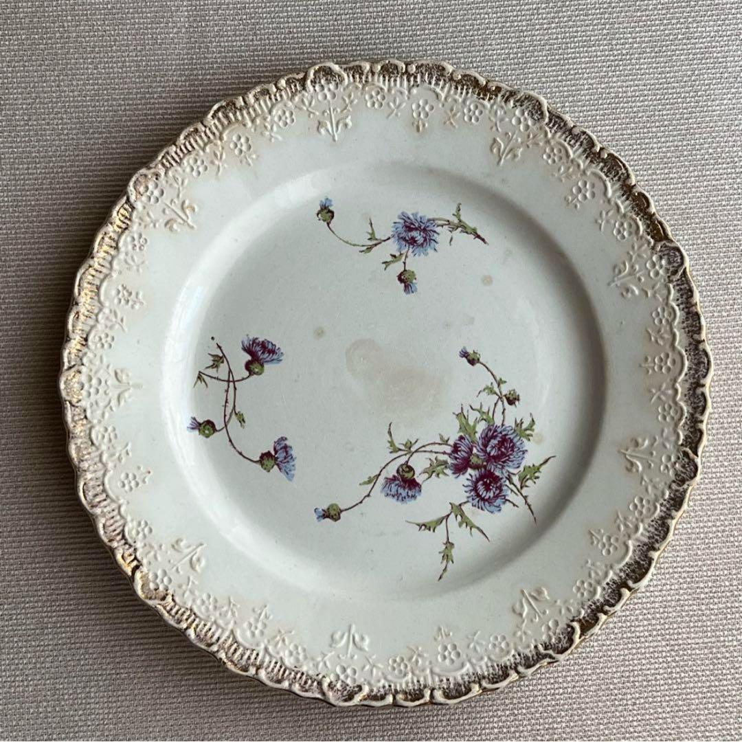 bbw01 フランス クレイユエモントロー プレート 金彩 青アザミ 5枚