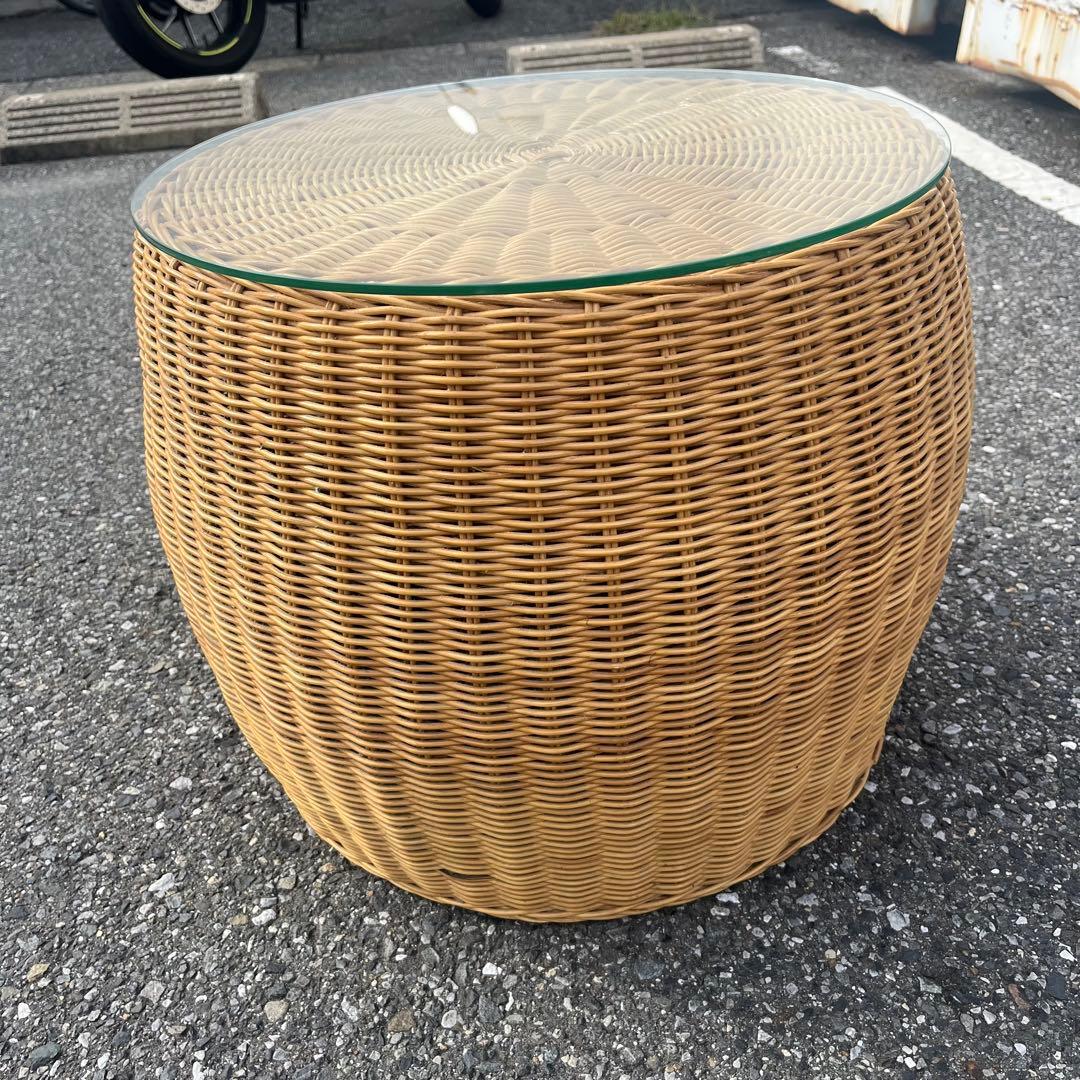ナチュラル 美品 籐ラタン製 ラウンドスツール　ハギハラ　hagihara