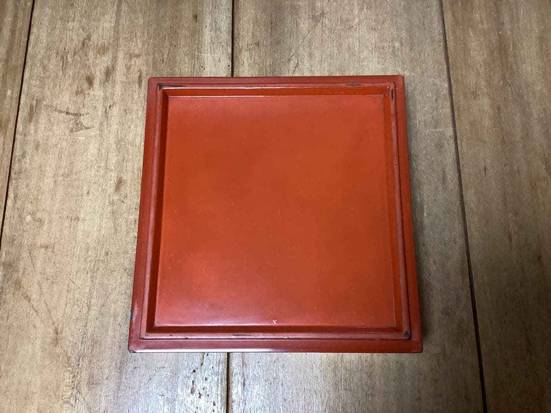 輪島製朱地藻紋刻　五段　重箱　台付　(検) 堆朱　鎌倉彫