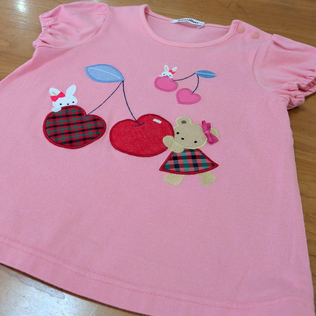 ファミリア ウサギとクマ ピンクTシャツ 100cm 1回着用 クリーニング済み