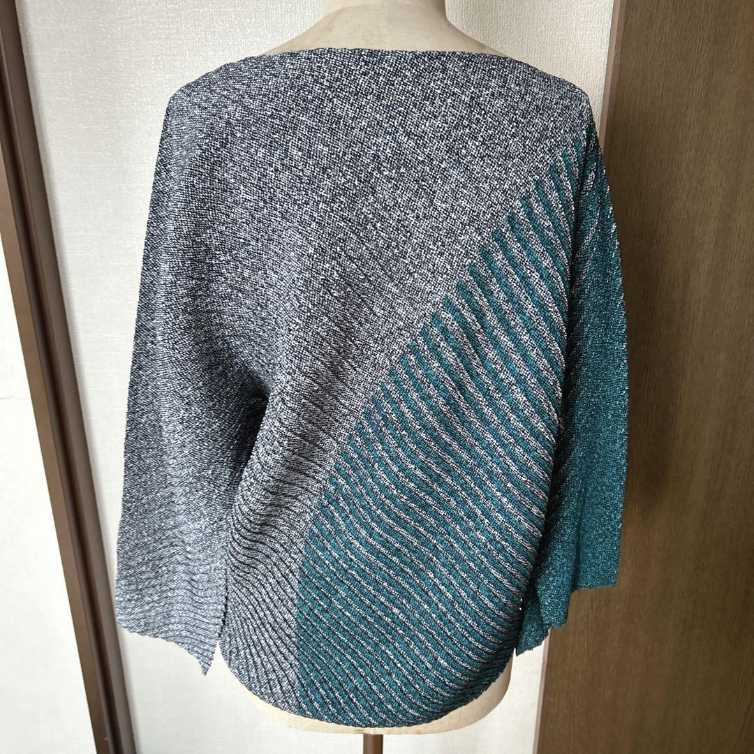 専用　ISSEY MIYAKE プリーツ　バイカラー　ブラウス　変形　グリーン