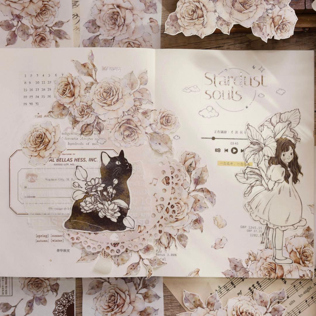 新品　月下温柔　和紙花マスキングテープ　マステ　6m