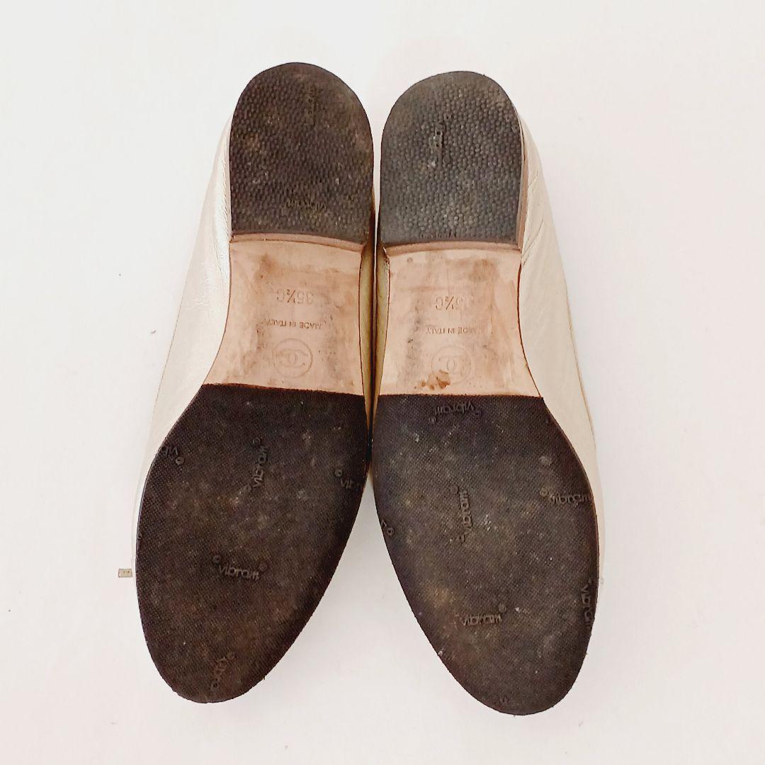 シャネル バレエシューズ ココマーク リボン フラットシューズ ゴールド