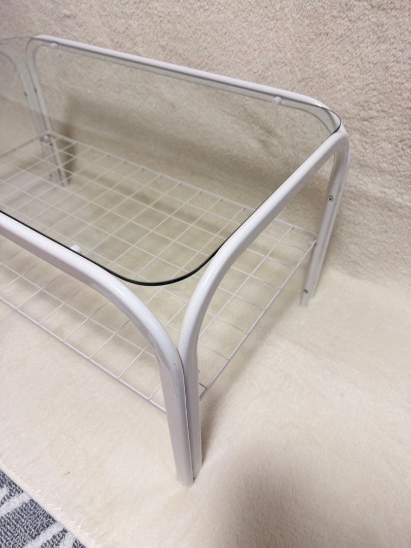 美品 アイアンフレーム 白 ローテーブル ガラス天板 昭和レトロ モダン