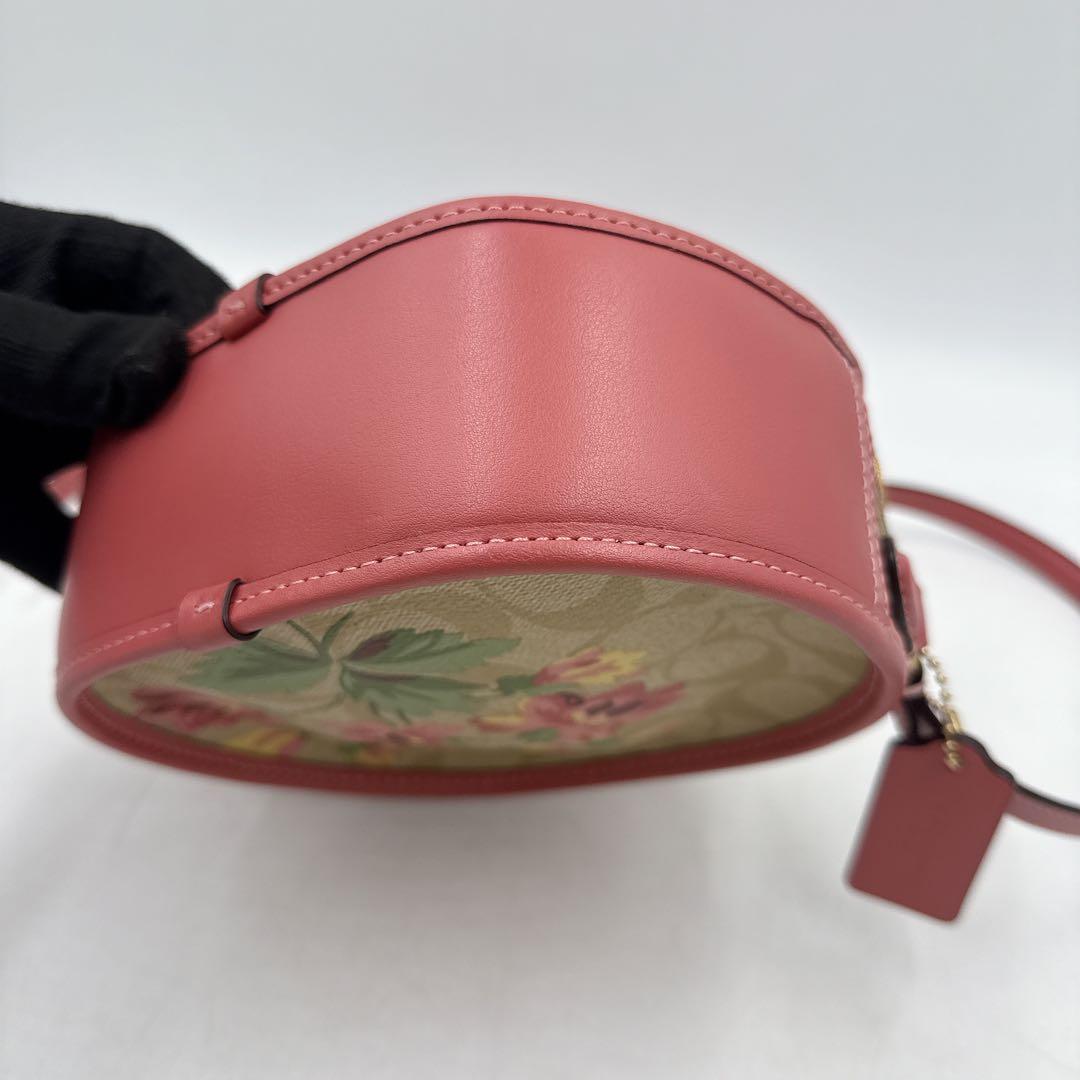 【極美品】coach コーチ ショルダーバッグ 丸型 花柄 ピンク PVC