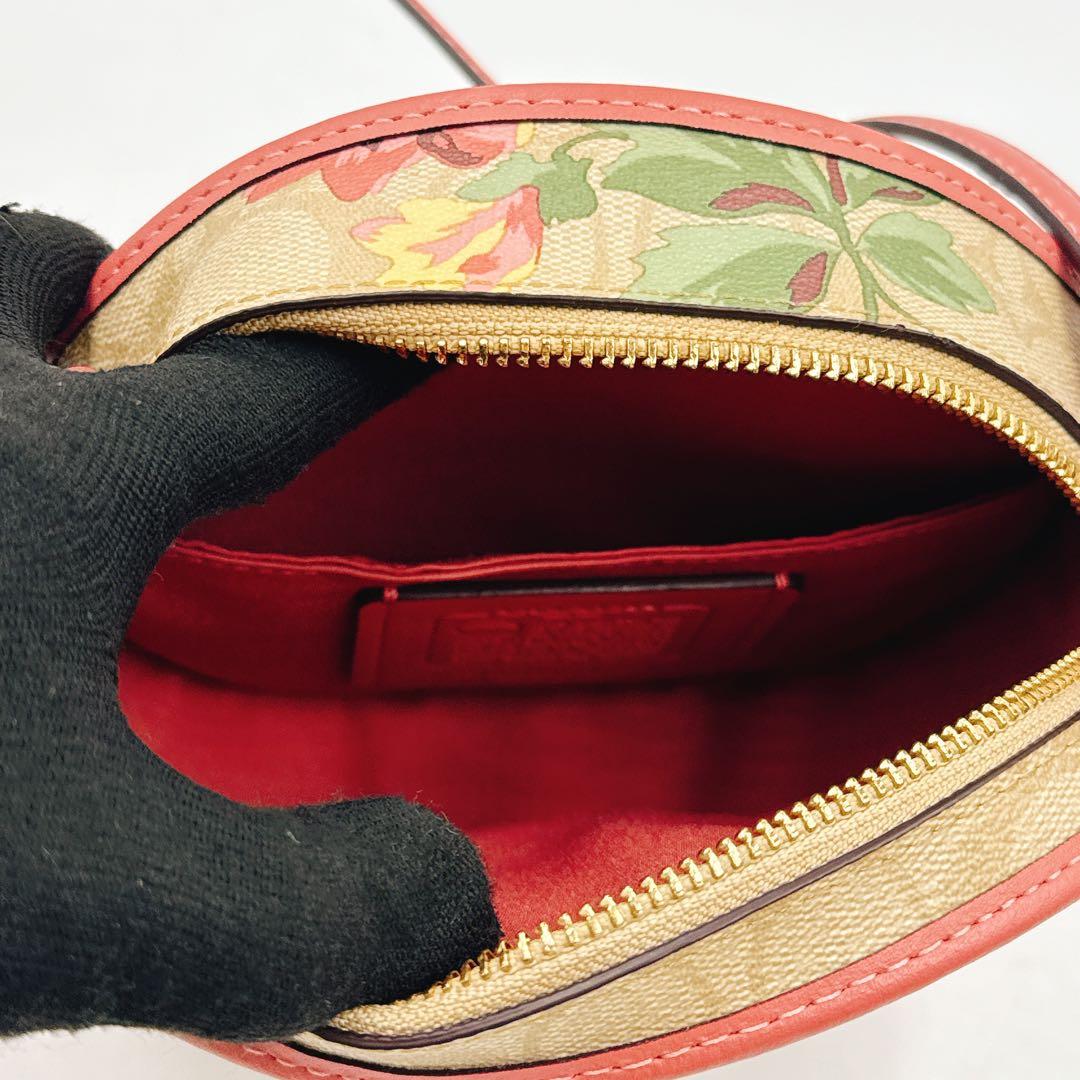 【極美品】coach コーチ ショルダーバッグ 丸型 花柄 ピンク PVC