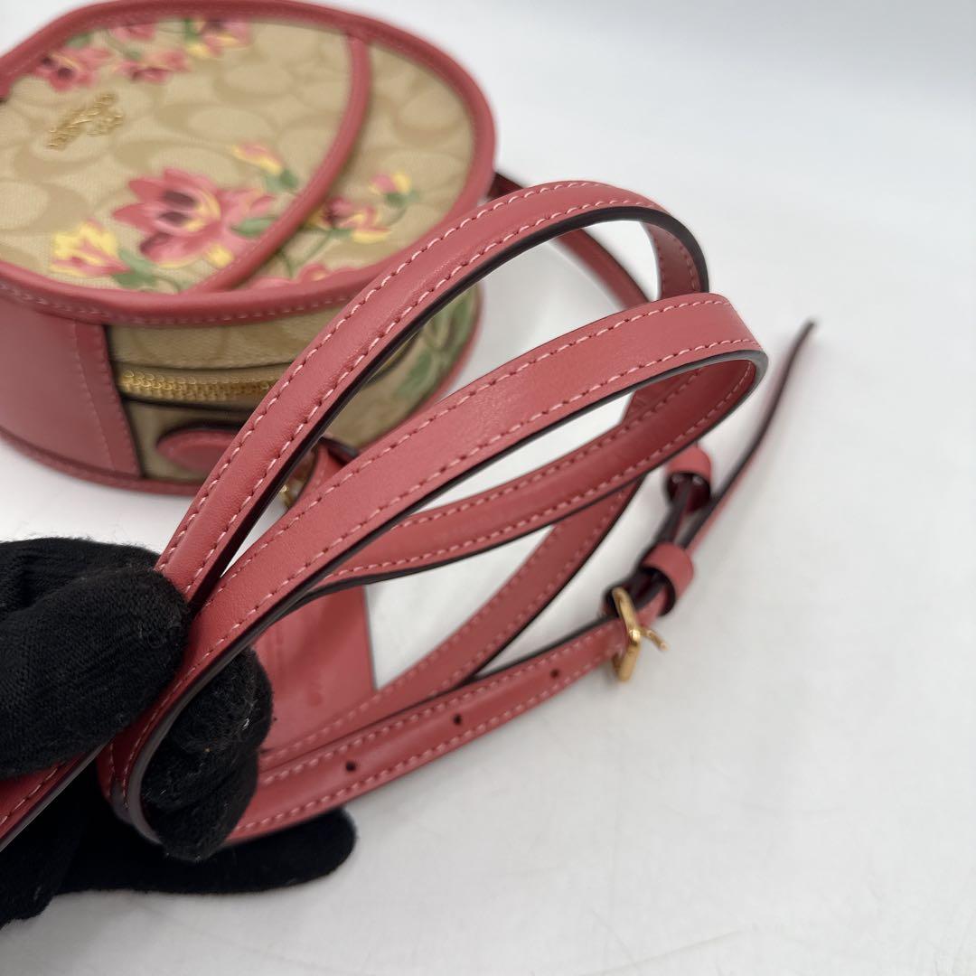 【極美品】coach コーチ ショルダーバッグ 丸型 花柄 ピンク PVC