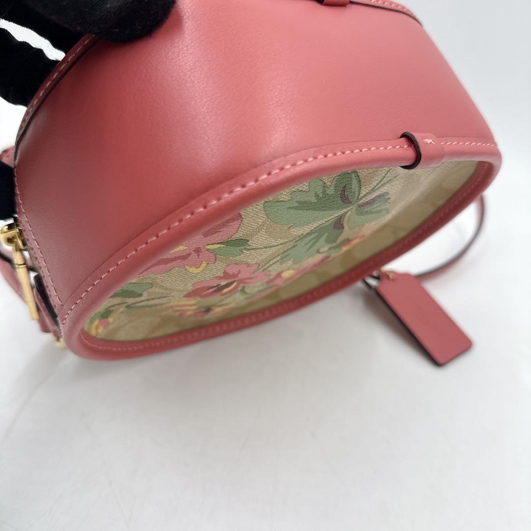 【極美品】coach コーチ ショルダーバッグ 丸型 花柄 ピンク PVC