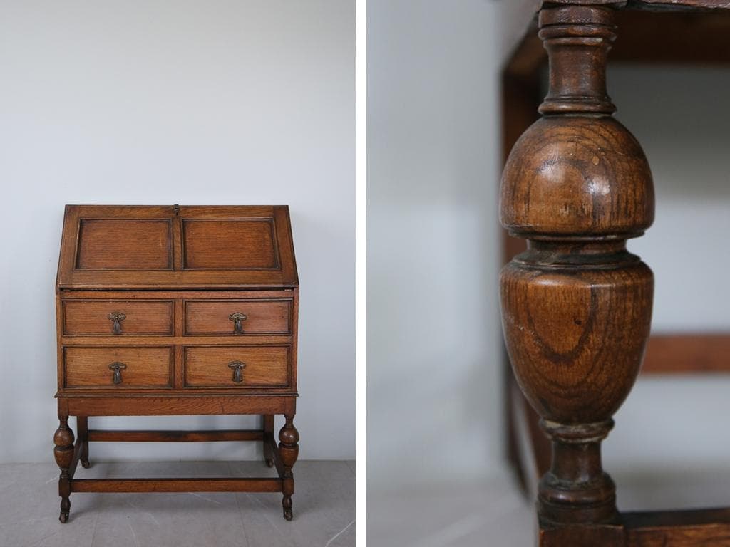 英国アンティーク木製ライティングビューロー/勉強机デスク/テーブル(91-65)