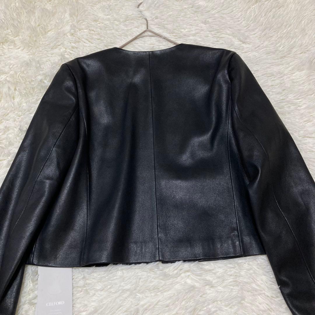 タグ付き！　CELFORD シングルライダースジャケット　黒　ゴールド金具　38