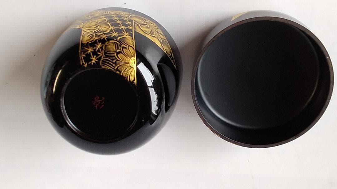 輪島塗 加門彰 作『 棗 扇面乃図 沈金 』漆器 漆芸 茶道具 共箱 共布 新品