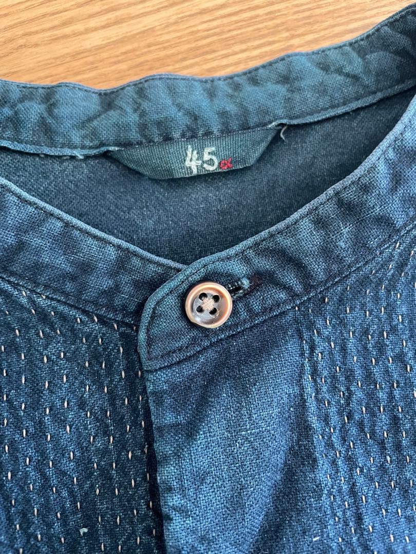 【45R】藍染インディゴカディの刺し子シャツ　日本製　ユニセックス