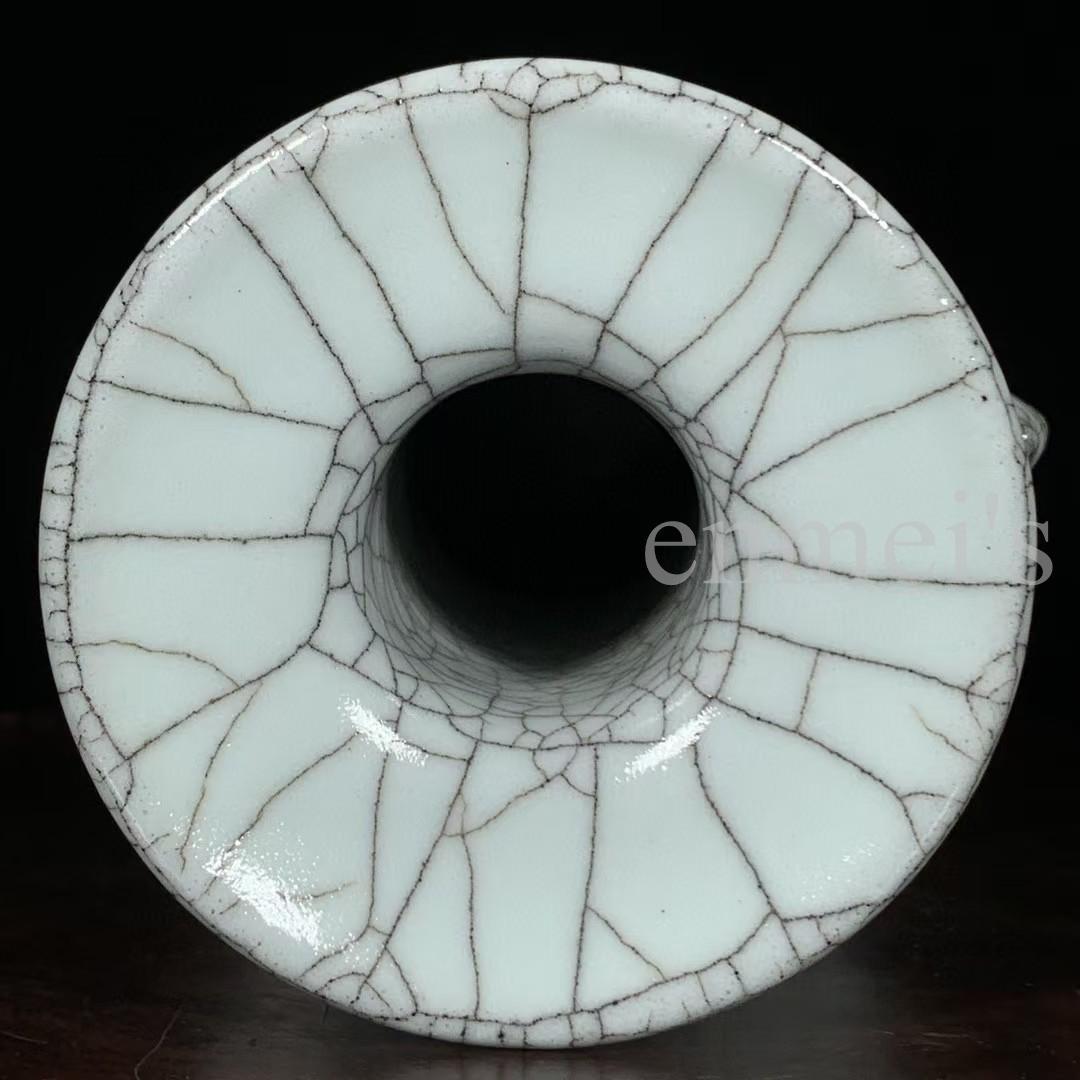 中国古美術・旧蔵品 宋代 官窑 双凤耳瓶・冰裂纹・青灰釉・花瓶・置物・茶道・文房