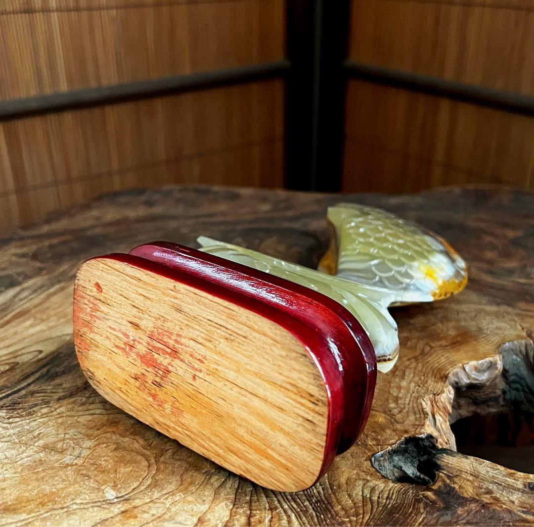 中国美術 時代 瑠璃 玉 昇鯉 台座付き