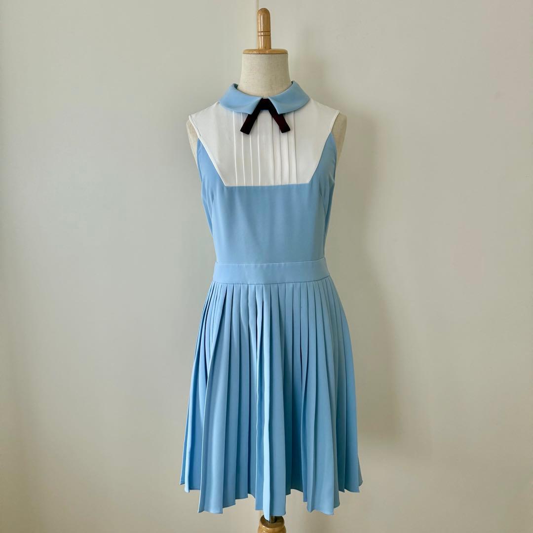 TED BAKER テッドベイカー 襟付き リボン プリーツ ワンピース ブルー