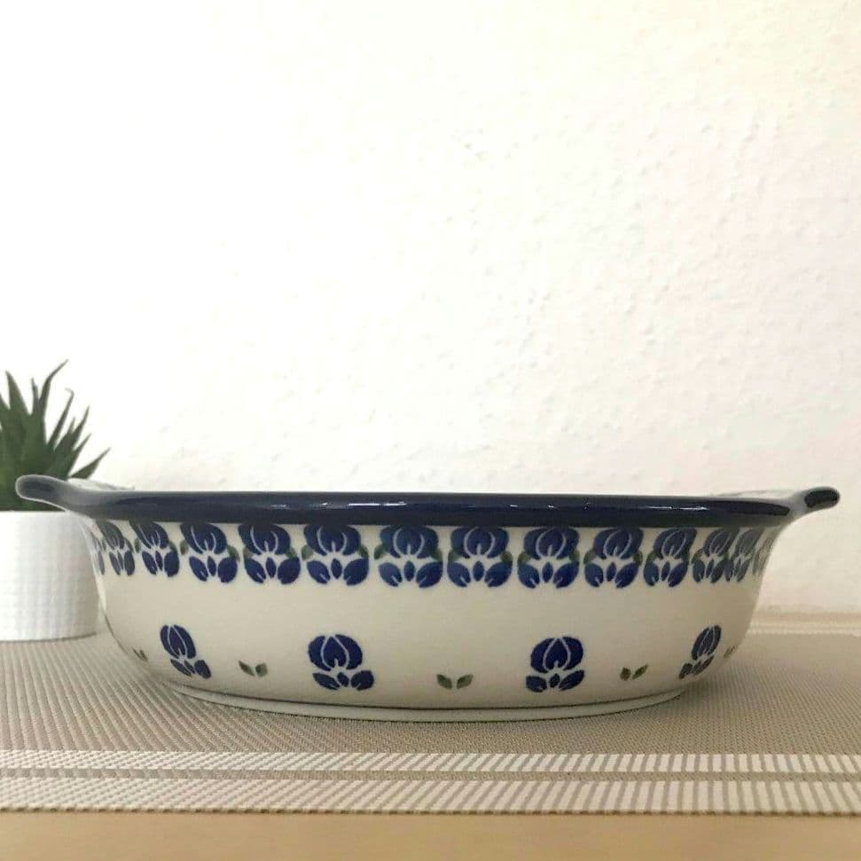 新品　ポーランド食器　チューリップ模様の取っ手付きボウル　オーブン皿　ツェラミカ
