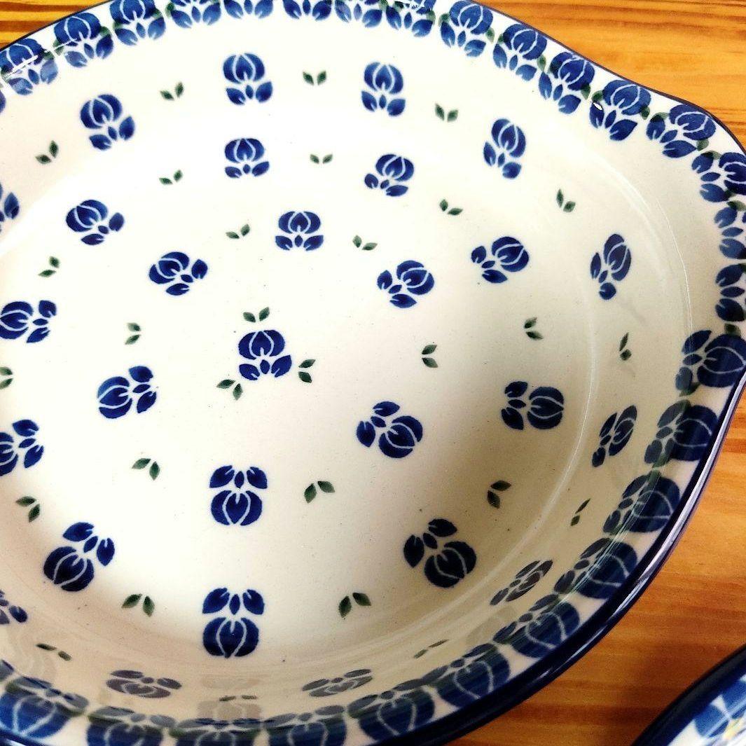 新品　ポーランド食器　チューリップ模様の取っ手付きボウル　オーブン皿　ツェラミカ
