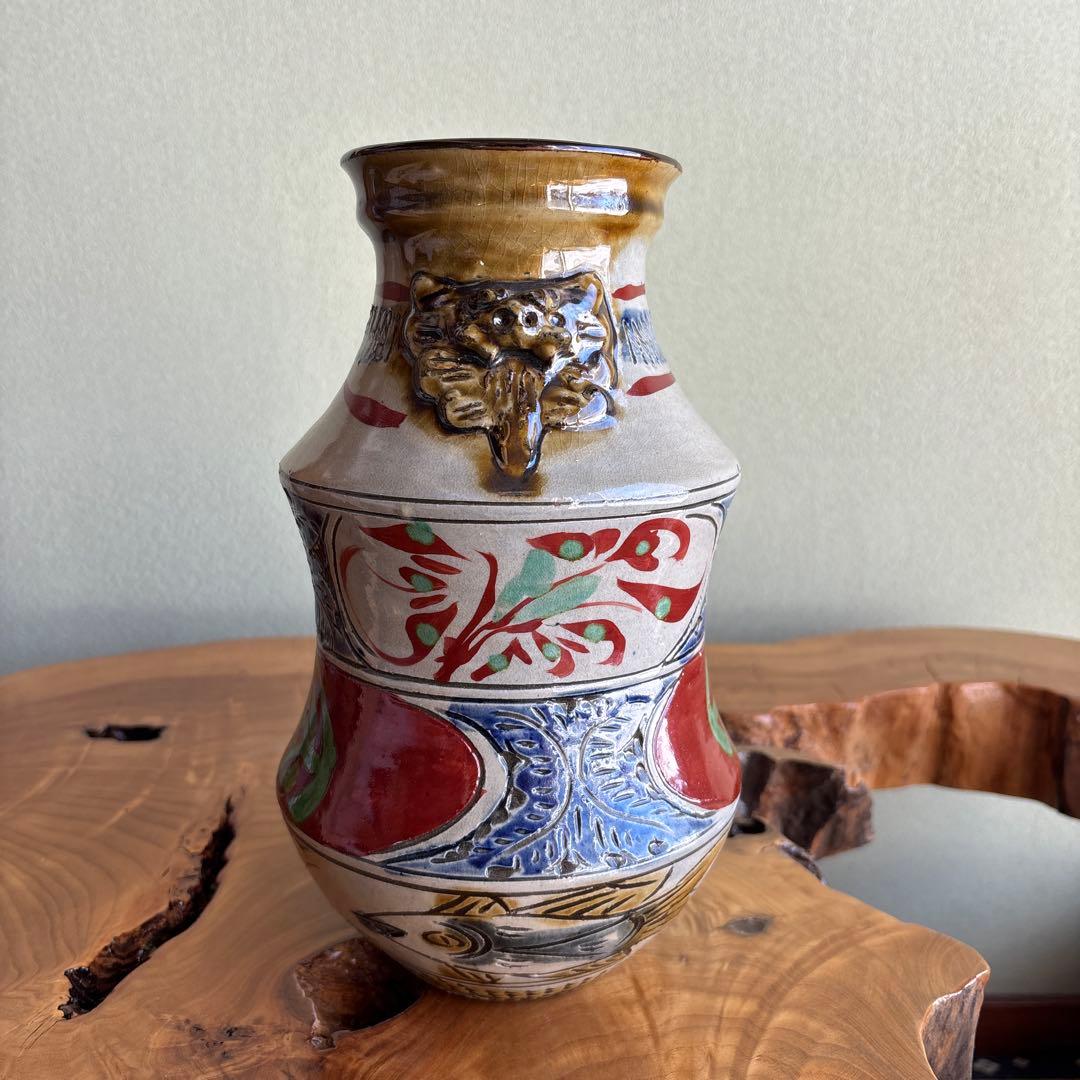 琉球壺屋焼 花瓶 高さ26cm 新垣勲作 花入 やちむん 共箱