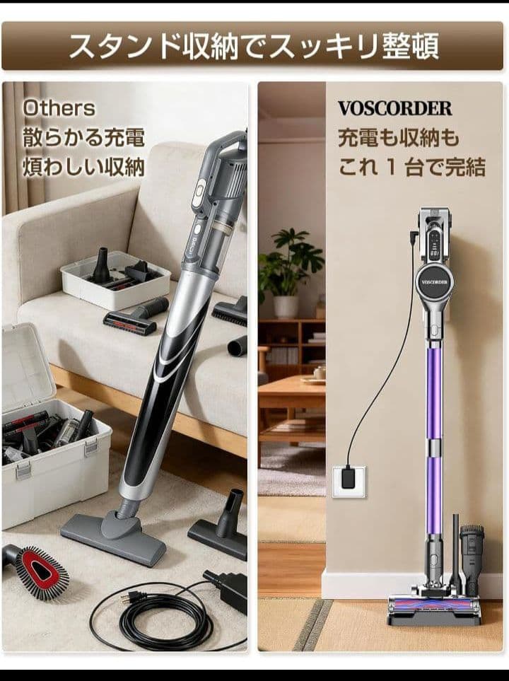 掃除機 コードレスLEDライト付き65Kpa強力吸引収納充電スタンド　軽量