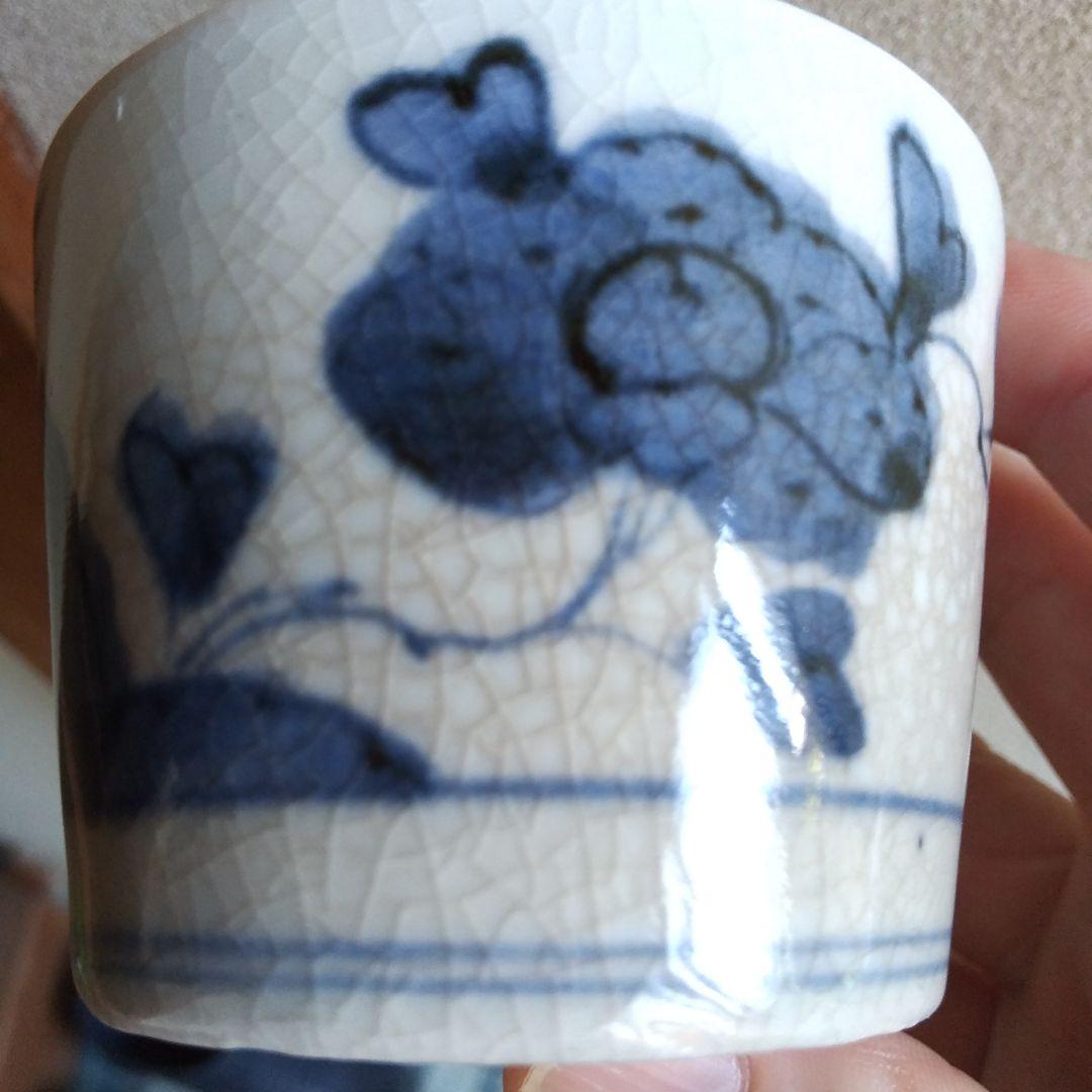 アジサイ (？) の図 蕎麦猪口 蕎麦ちょこ そば猪口 ４客 ①