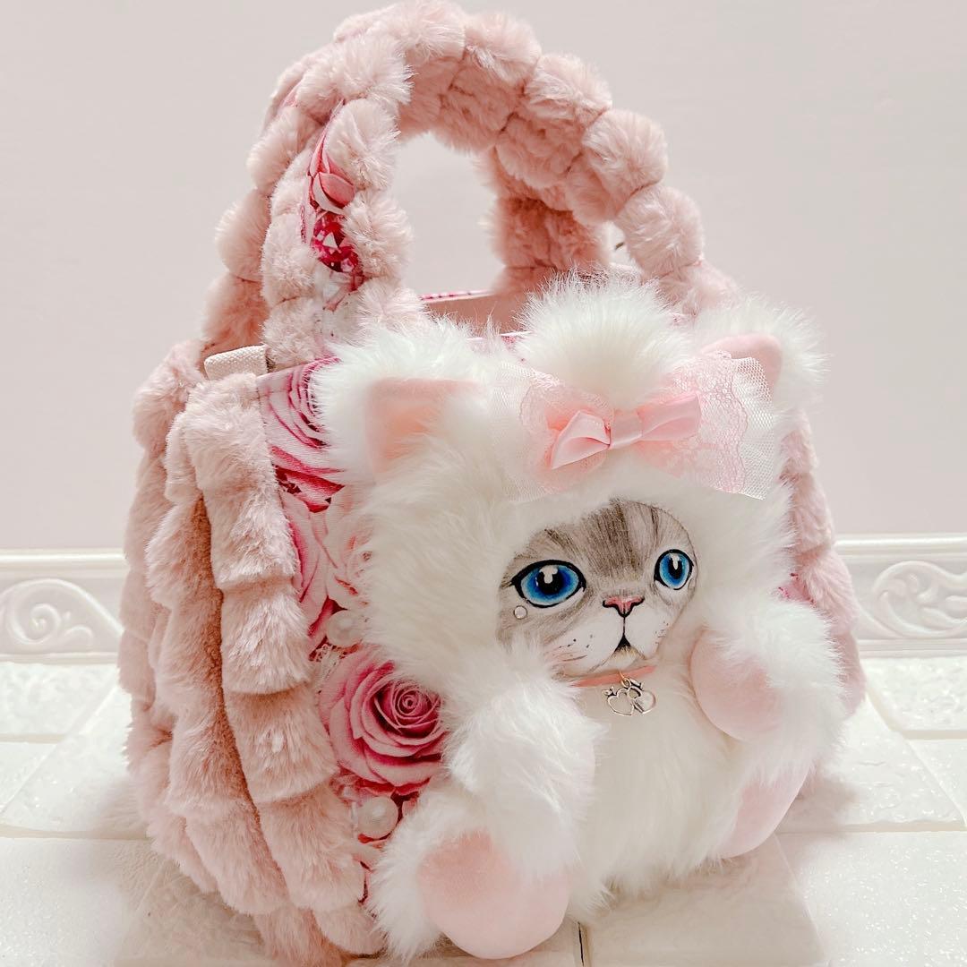 コヤンイサムチョン トートバッグ ♡ もふもふ猫 ピンク薔薇 ハンドメイド ルミ