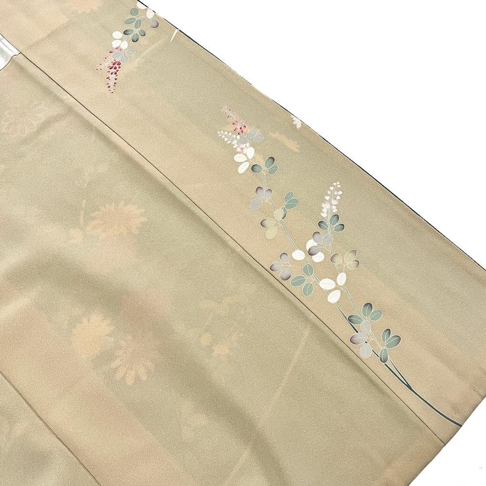 十日町友禅 正絹 訪問着 ちりめん 中古 水色 手描友禅 №ymk0049