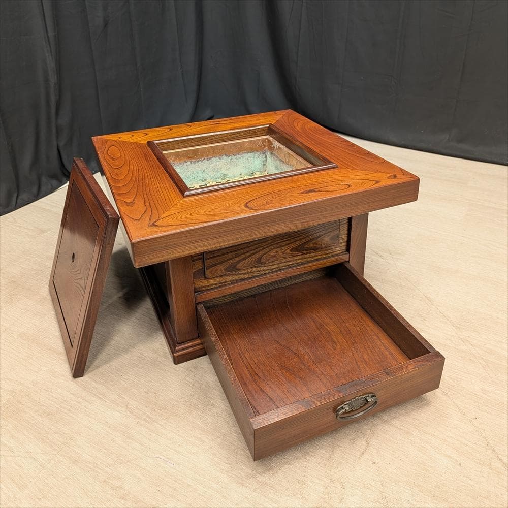 欅 ケヤキ　無垢　関西火鉢　箱火鉢　角火鉢　火鉢　囲炉裏　いろり　炉端　引き出し